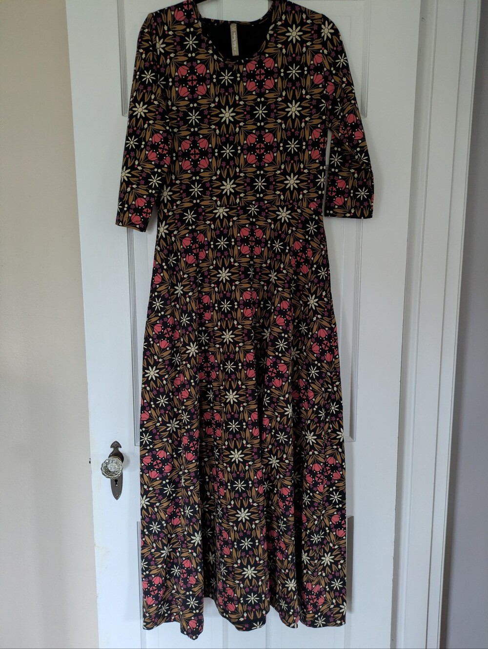 Mata Traders Retro Floral 3/4 Sleeve Maxi Dress Sz L